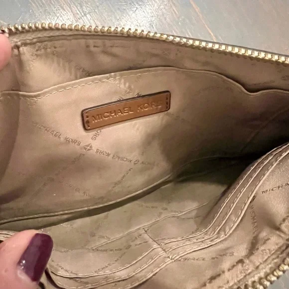 Michael Kors Cream and Brown Logo Wristlet - Picture 3 of 5